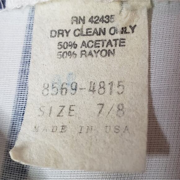 VTG 80s Navy Blue & White Stripe Dawn Joy Fashions Dress, sz 7/8 - Picture 8 of 8